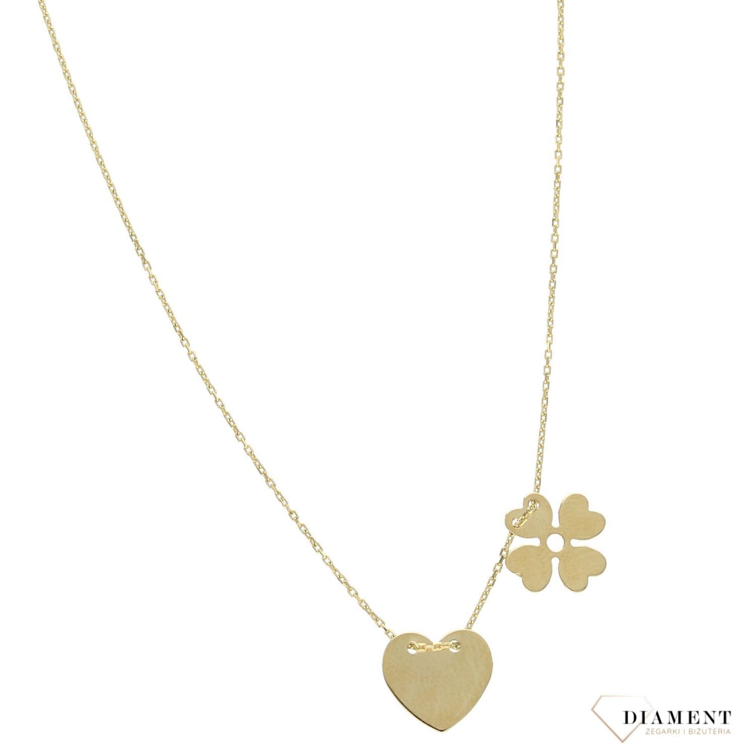 Naszyjnik złota 585 celebrytka koniczynka i serce NA 1852.11.jpg